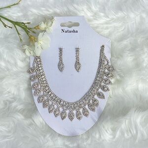 Natasha Couture Silver Rhinestone Necklace and Earring Set